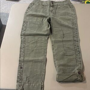 Sundance Green Buttoned Trousers with Lace Accents NWOT Size 8P